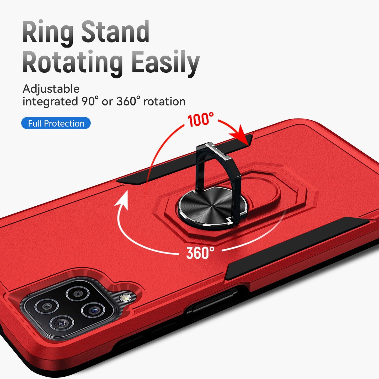 For Samsung Galaxy A12 Defender Series PC + TPU Hybrid Phone Cover Rotary Ring Kickstand Cellphone Case