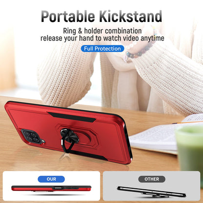 For Samsung Galaxy A12 Defender Series PC + TPU Hybrid Phone Cover Rotary Ring Kickstand Cellphone Case