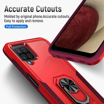 For Samsung Galaxy A12 Defender Series PC + TPU Hybrid Phone Cover Rotary Ring Kickstand Cellphone Case