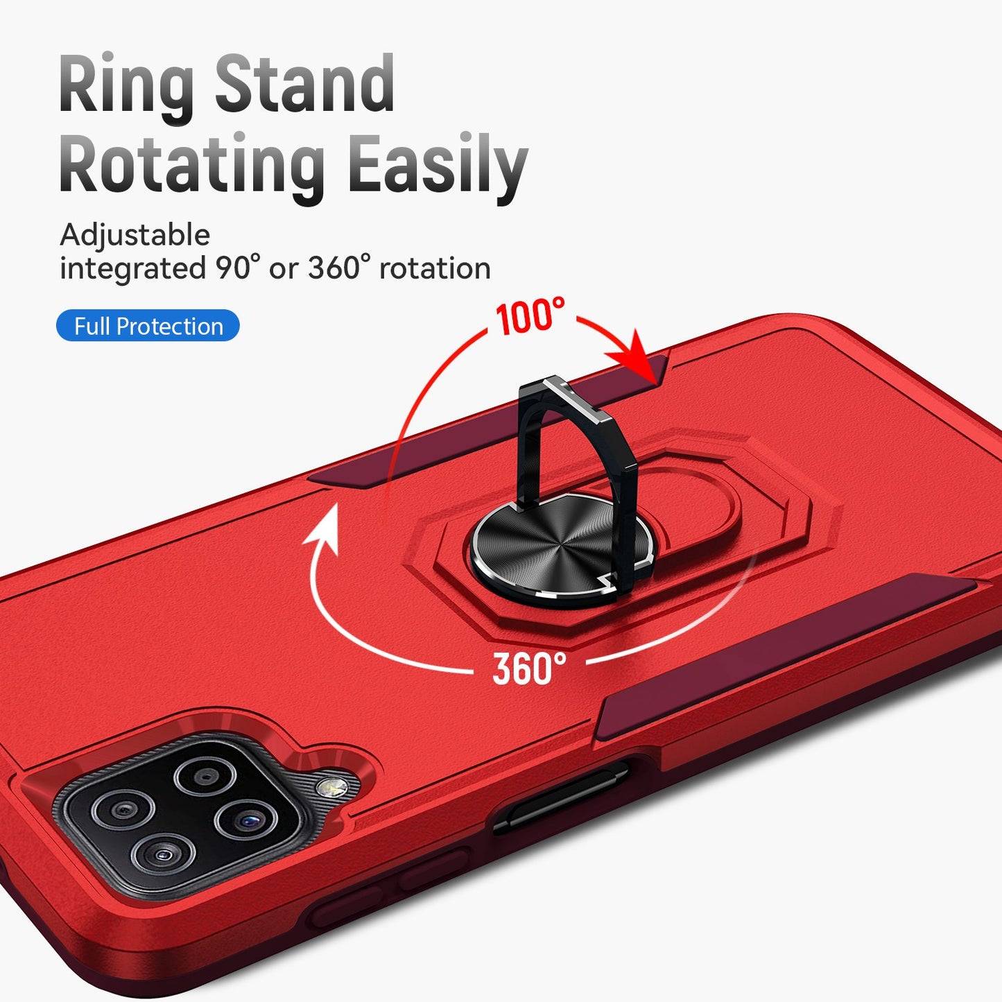 For Samsung Galaxy A12 Defender Series PC + TPU Hybrid Phone Cover Rotary Ring Kickstand Cellphone Case