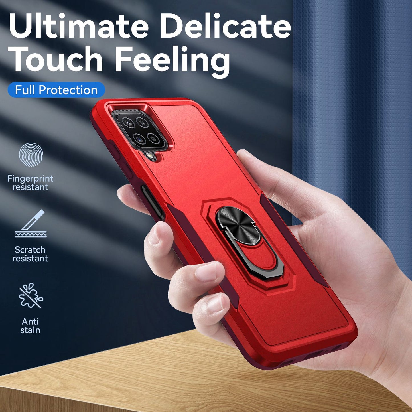 For Samsung Galaxy A12 Defender Series PC + TPU Hybrid Phone Cover Rotary Ring Kickstand Cellphone Case