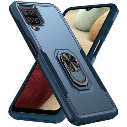 For Samsung Galaxy A12 Defender Series PC + TPU Hybrid Phone Cover Rotary Ring Kickstand Cellphone Case