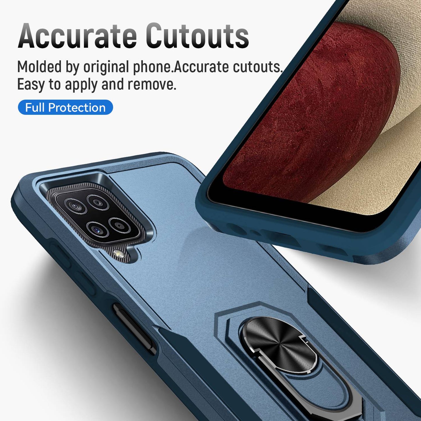 For Samsung Galaxy A12 Defender Series PC + TPU Hybrid Phone Cover Rotary Ring Kickstand Cellphone Case