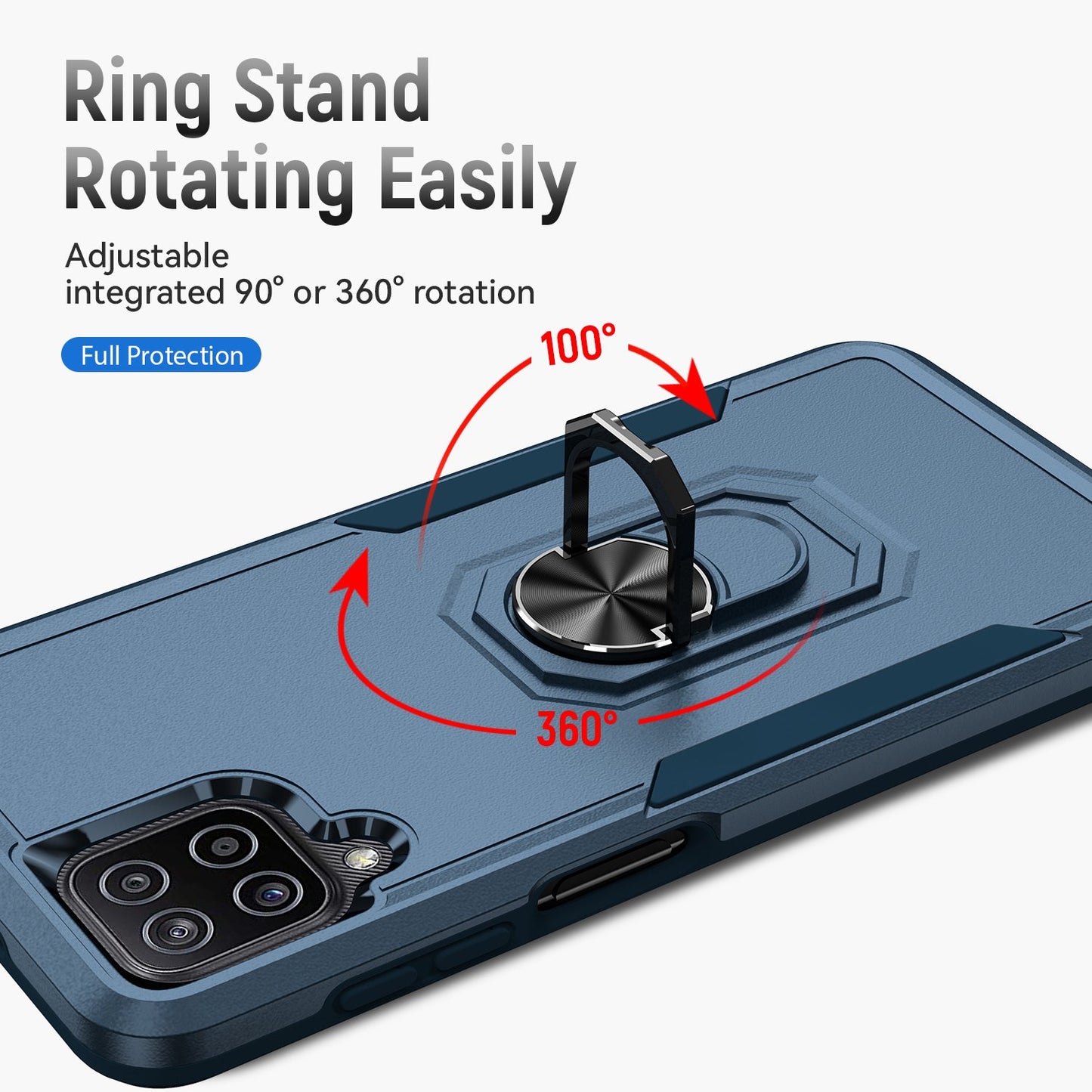 For Samsung Galaxy A12 Defender Series PC + TPU Hybrid Phone Cover Rotary Ring Kickstand Cellphone Case