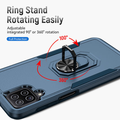 For Samsung Galaxy A12 Defender Series PC + TPU Hybrid Phone Cover Rotary Ring Kickstand Cellphone Case