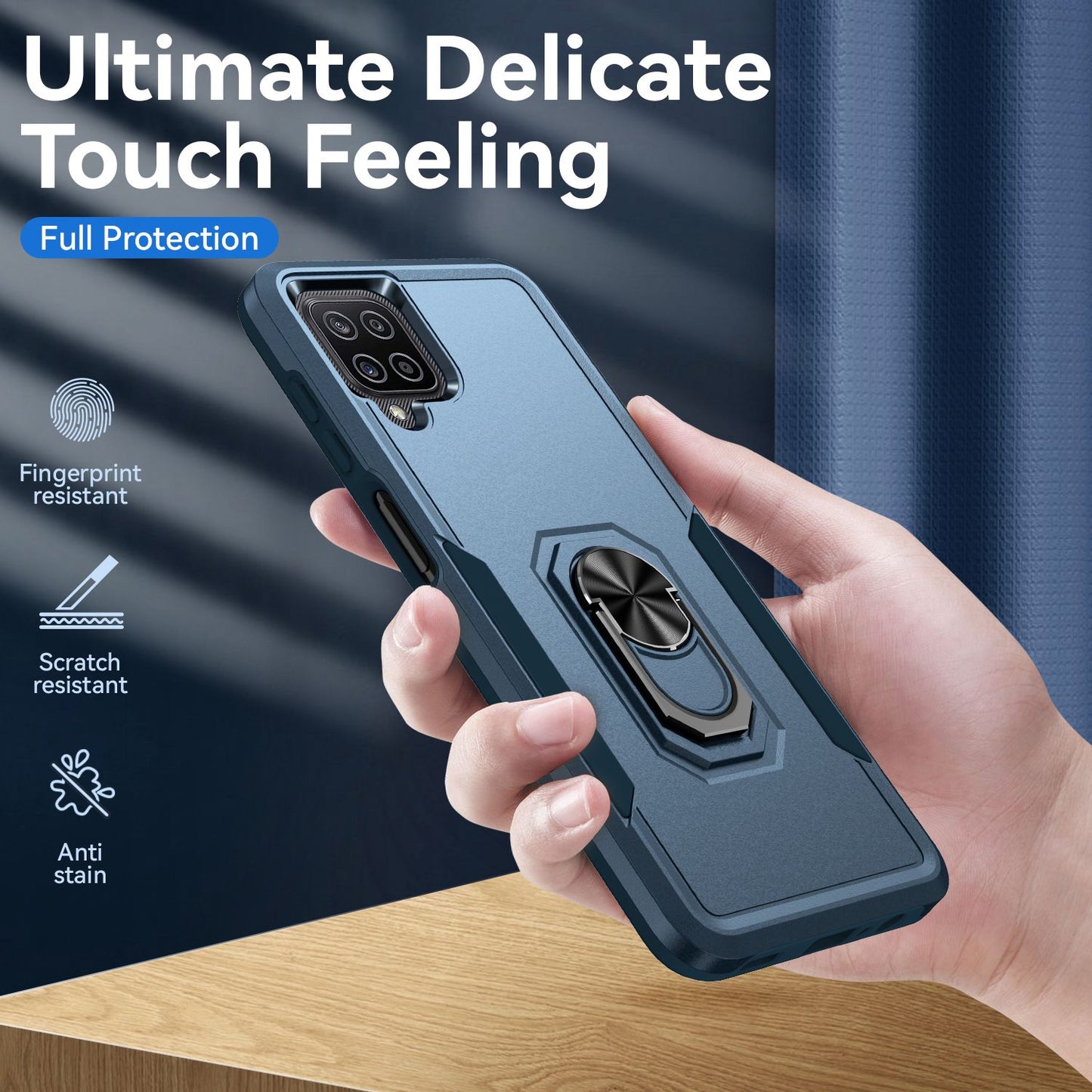 For Samsung Galaxy A12 Defender Series PC + TPU Hybrid Phone Cover Rotary Ring Kickstand Cellphone Case