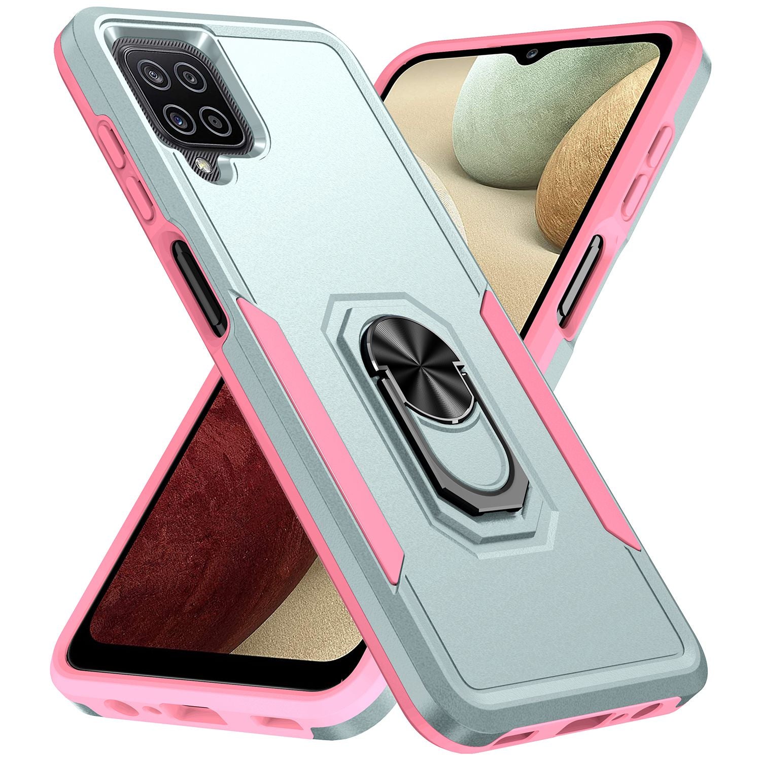 For Samsung Galaxy A12 Defender Series PC + TPU Hybrid Phone Cover Rotary Ring Kickstand Cellphone Case