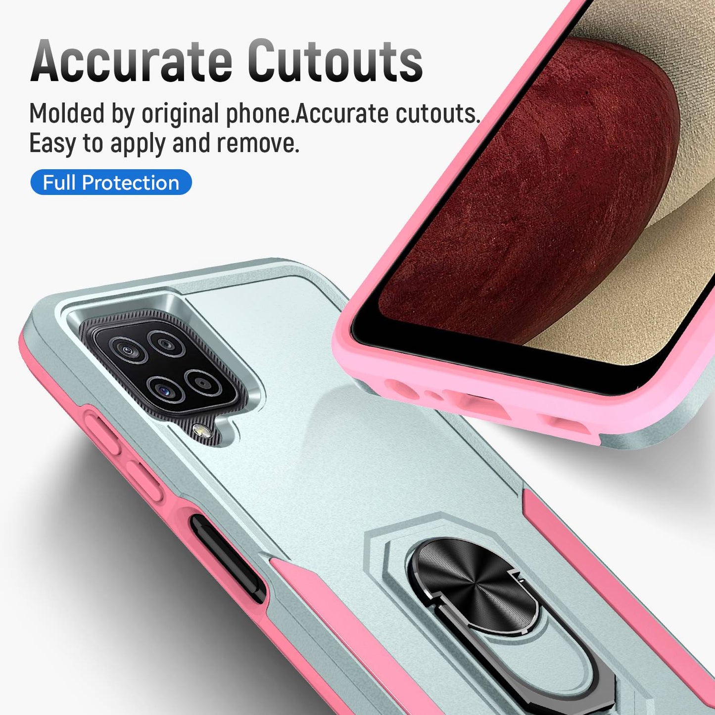 For Samsung Galaxy A12 Defender Series PC + TPU Hybrid Phone Cover Rotary Ring Kickstand Cellphone Case