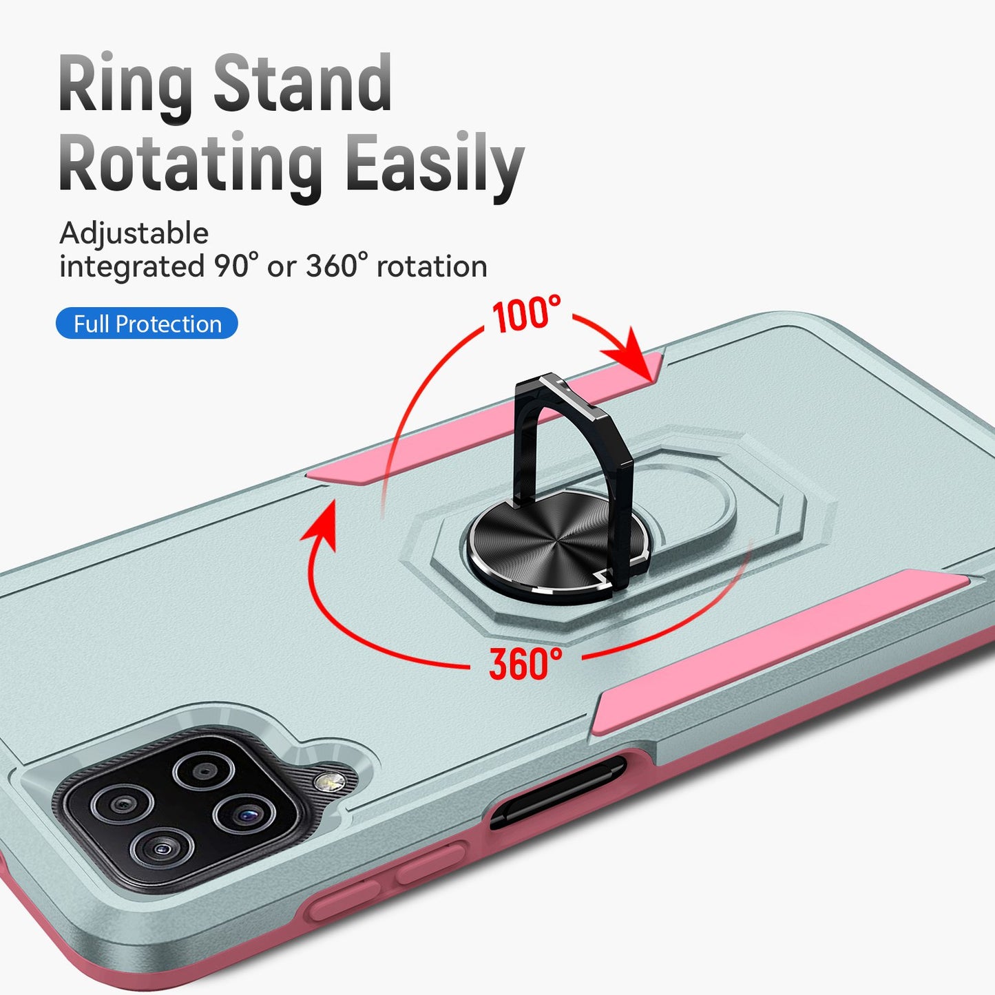 For Samsung Galaxy A12 Defender Series PC + TPU Hybrid Phone Cover Rotary Ring Kickstand Cellphone Case