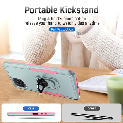 For Samsung Galaxy A12 Defender Series PC + TPU Hybrid Phone Cover Rotary Ring Kickstand Cellphone Case