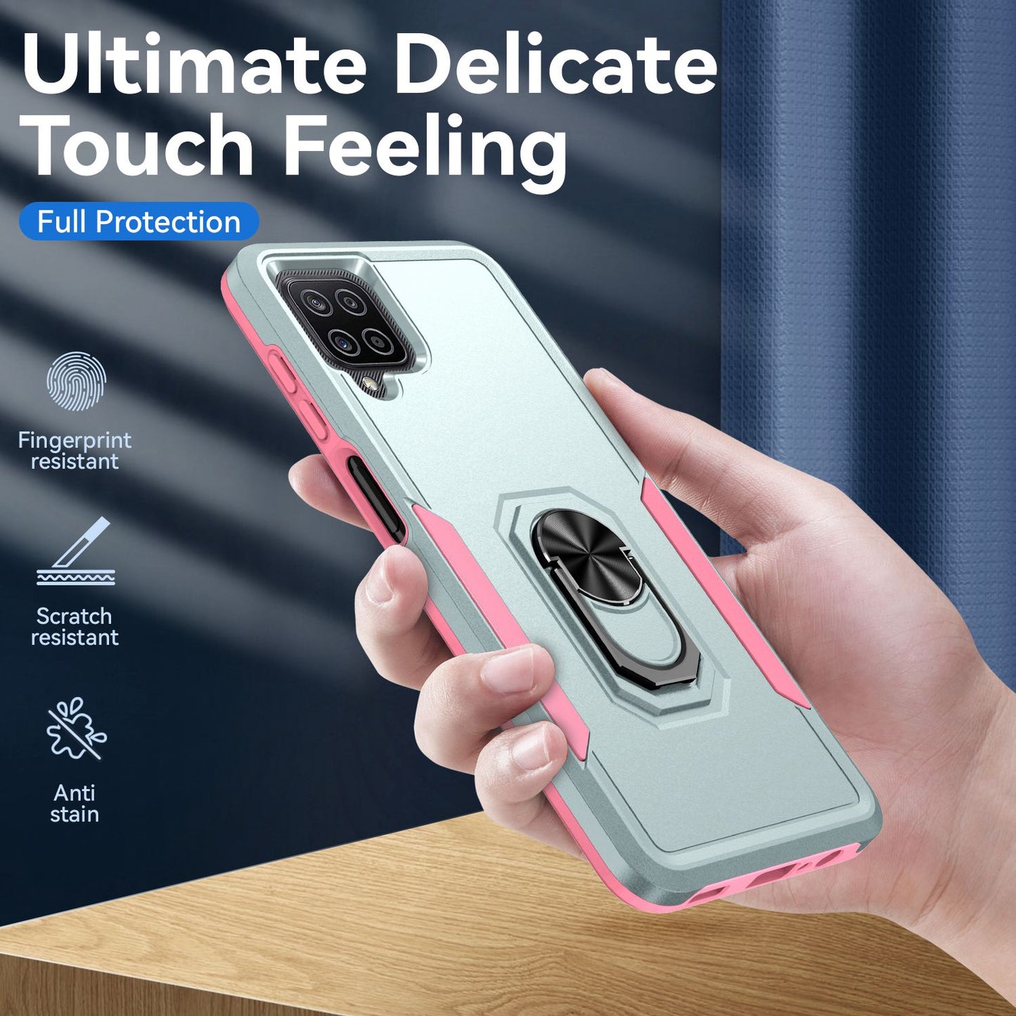 For Samsung Galaxy A12 Defender Series PC + TPU Hybrid Phone Cover Rotary Ring Kickstand Cellphone Case