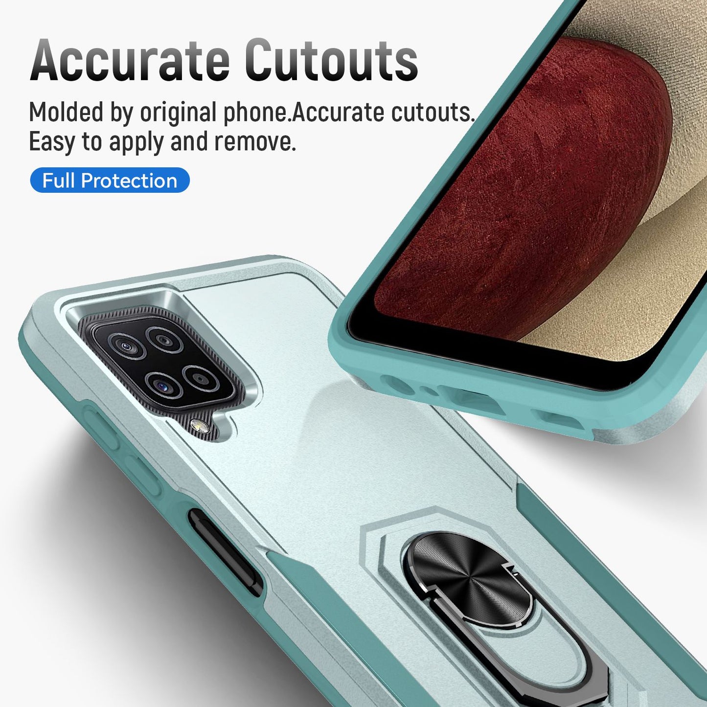 For Samsung Galaxy A12 Defender Series PC + TPU Hybrid Phone Cover Rotary Ring Kickstand Cellphone Case