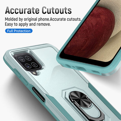 For Samsung Galaxy A12 Defender Series PC + TPU Hybrid Phone Cover Rotary Ring Kickstand Cellphone Case