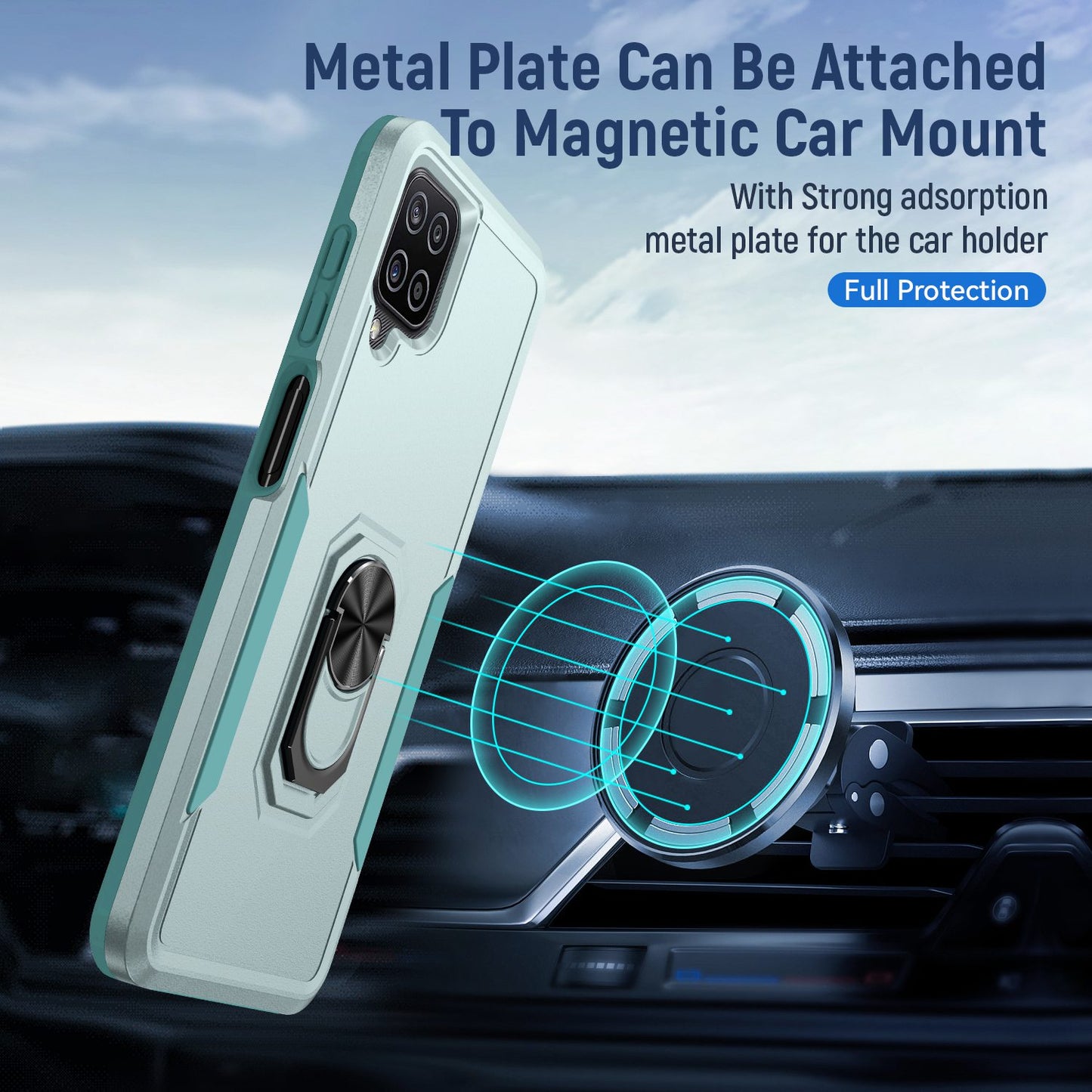 For Samsung Galaxy A12 Defender Series PC + TPU Hybrid Phone Cover Rotary Ring Kickstand Cellphone Case