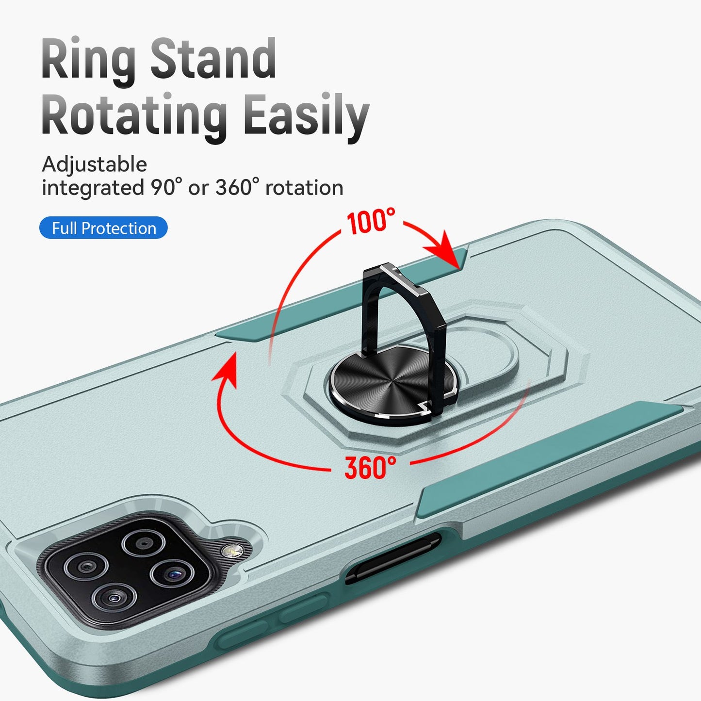For Samsung Galaxy A12 Defender Series PC + TPU Hybrid Phone Cover Rotary Ring Kickstand Cellphone Case