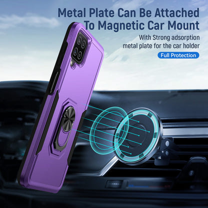 For Samsung Galaxy A12 Defender Series PC + TPU Hybrid Phone Cover Rotary Ring Kickstand Cellphone Case