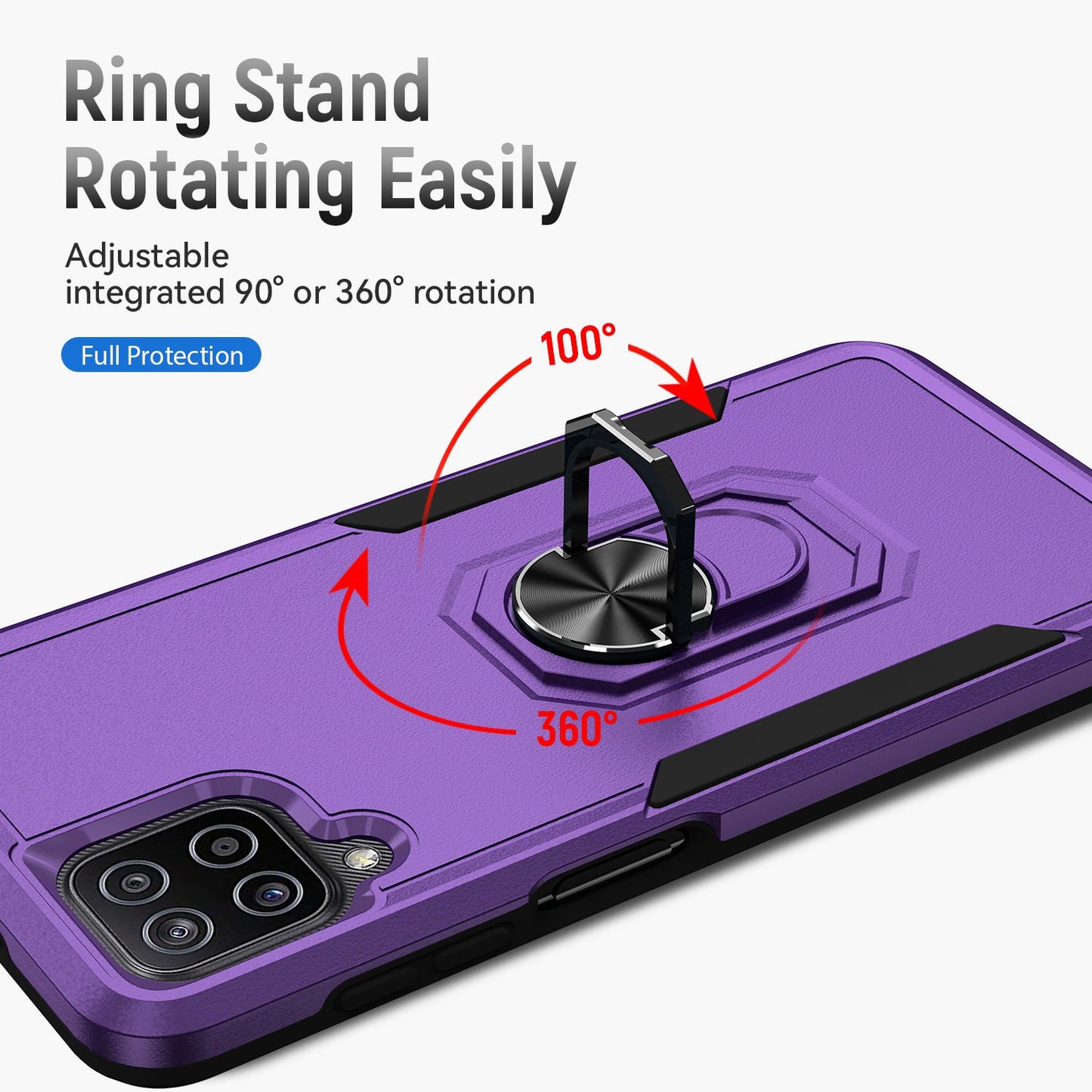 For Samsung Galaxy A12 Defender Series PC + TPU Hybrid Phone Cover Rotary Ring Kickstand Cellphone Case