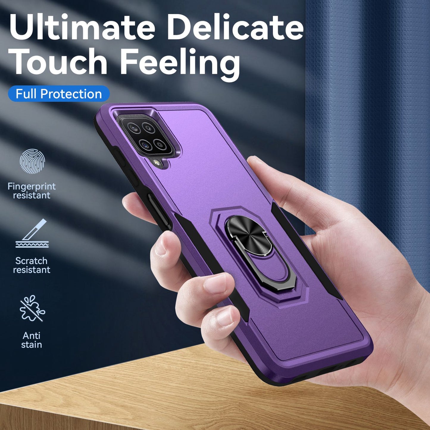 For Samsung Galaxy A12 Defender Series PC + TPU Hybrid Phone Cover Rotary Ring Kickstand Cellphone Case