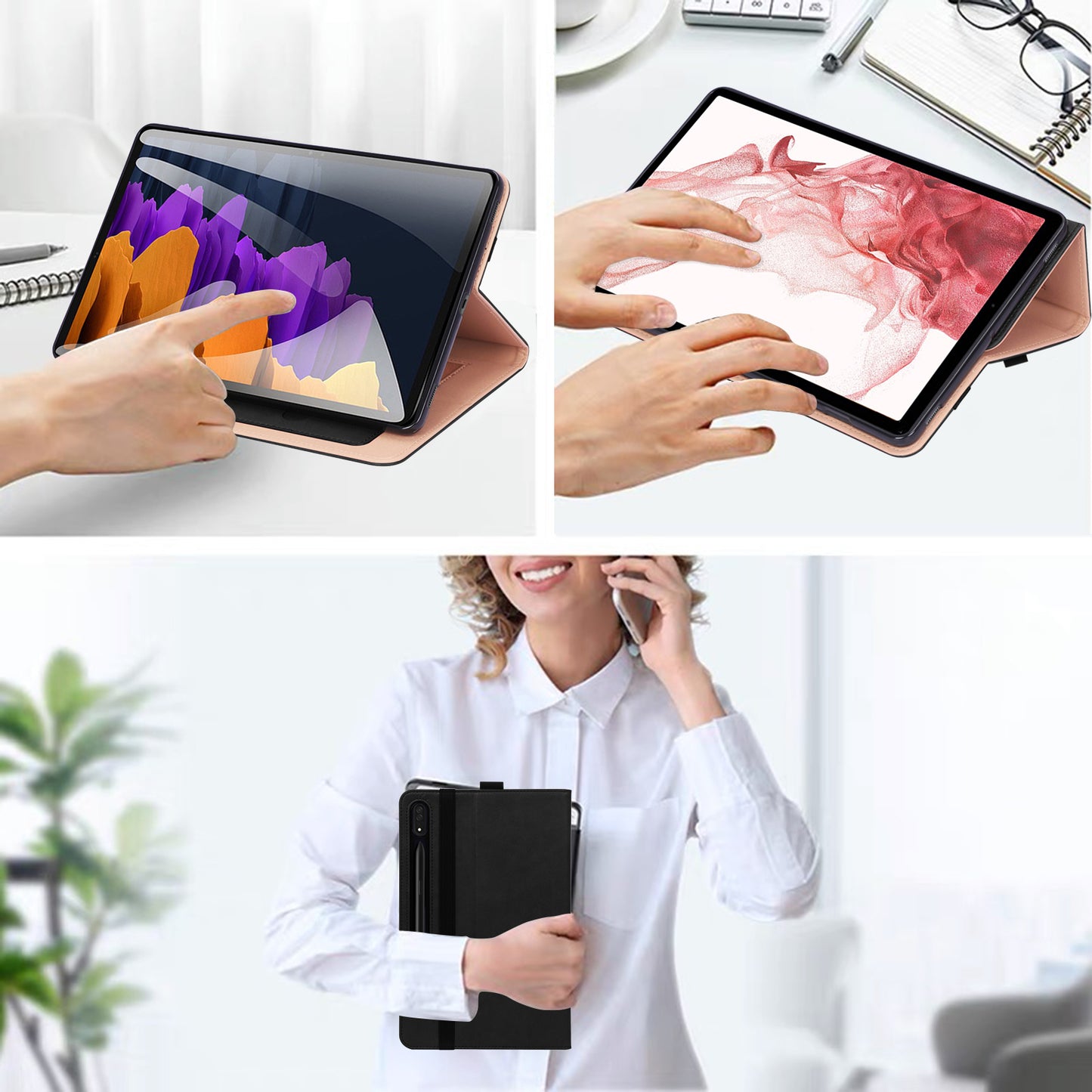 For Samsung Galaxy Tab S8 Ultra Business Style PU Leather Tablet Case Stand Card Holder Protective Cover with Auto Wake/Sleep