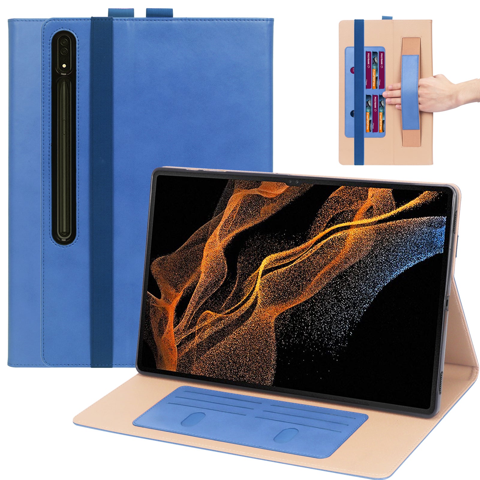 For Samsung Galaxy Tab S8 Ultra Business Style PU Leather Tablet Case Stand Card Holder Protective Cover with Auto Wake/Sleep