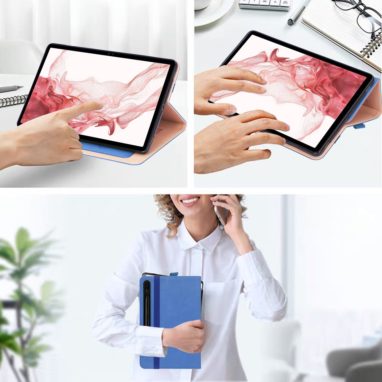 For Samsung Galaxy Tab S8 Ultra Business Style PU Leather Tablet Case Stand Card Holder Protective Cover with Auto Wake/Sleep
