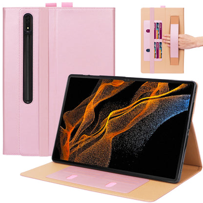 For Samsung Galaxy Tab S8 Ultra Business Style PU Leather Tablet Case Stand Card Holder Protective Cover with Auto Wake/Sleep