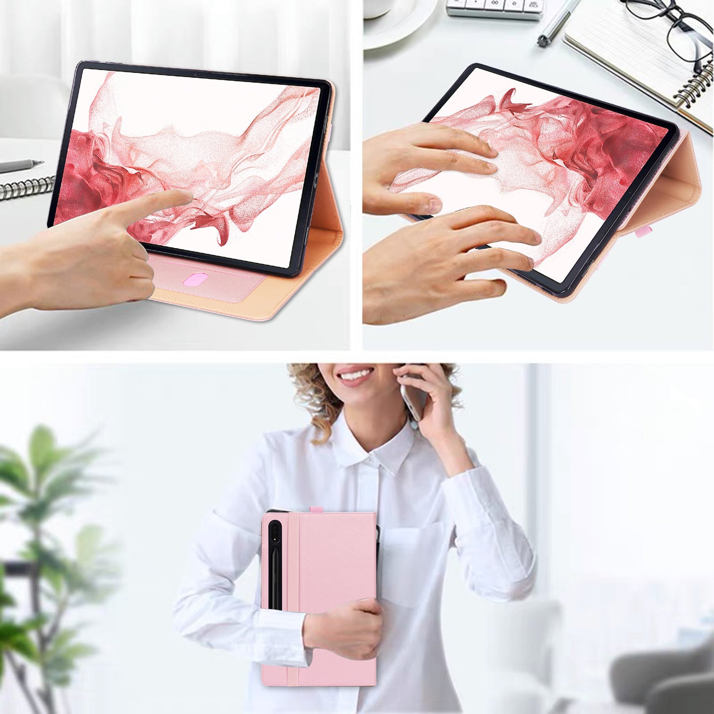 For Samsung Galaxy Tab S8 Ultra Business Style PU Leather Tablet Case Stand Card Holder Protective Cover with Auto Wake/Sleep