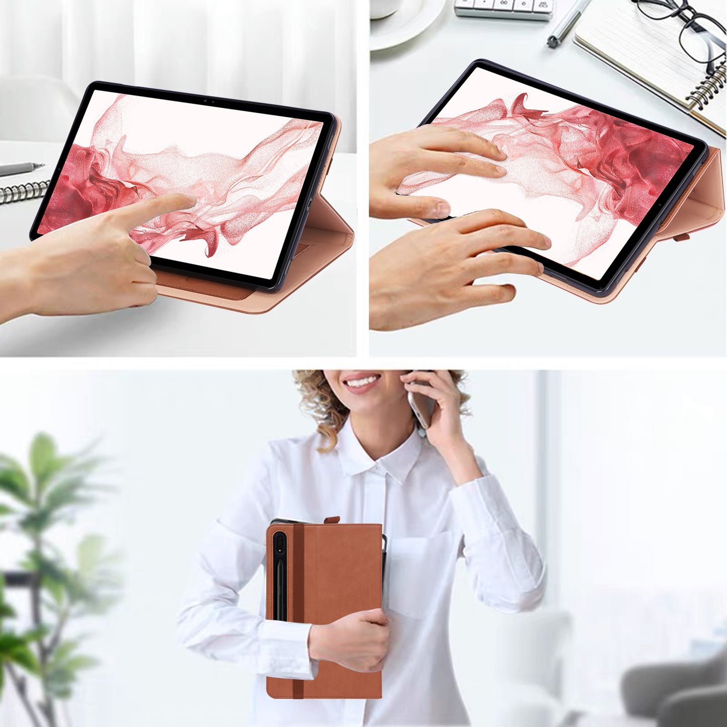For Samsung Galaxy Tab S8 Ultra Business Style PU Leather Tablet Case Stand Card Holder Protective Cover with Auto Wake/Sleep