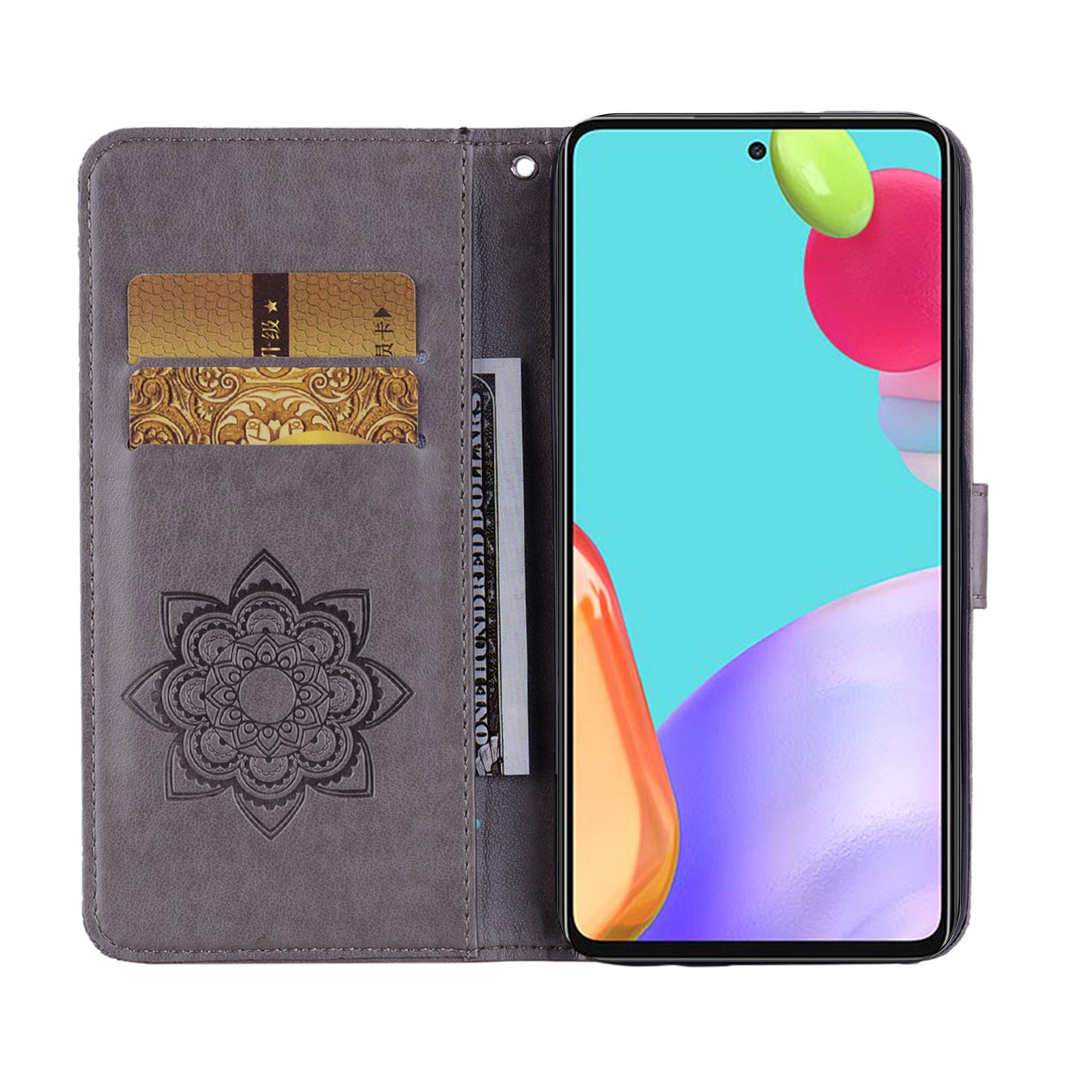 Rhinestone Decor Glitter Case for Samsung Galaxy A23 4G (165.4 x 76.9 x 8.4mm), Owl Flower Pattern Imprinted PU Leather Wallet Folio Phone Cover with Stand Function