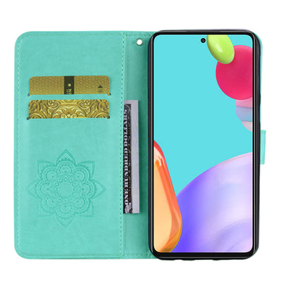 Rhinestone Decor Glitter Case for Samsung Galaxy A23 4G (165.4 x 76.9 x 8.4mm), Owl Flower Pattern Imprinted PU Leather Wallet Folio Phone Cover with Stand Function