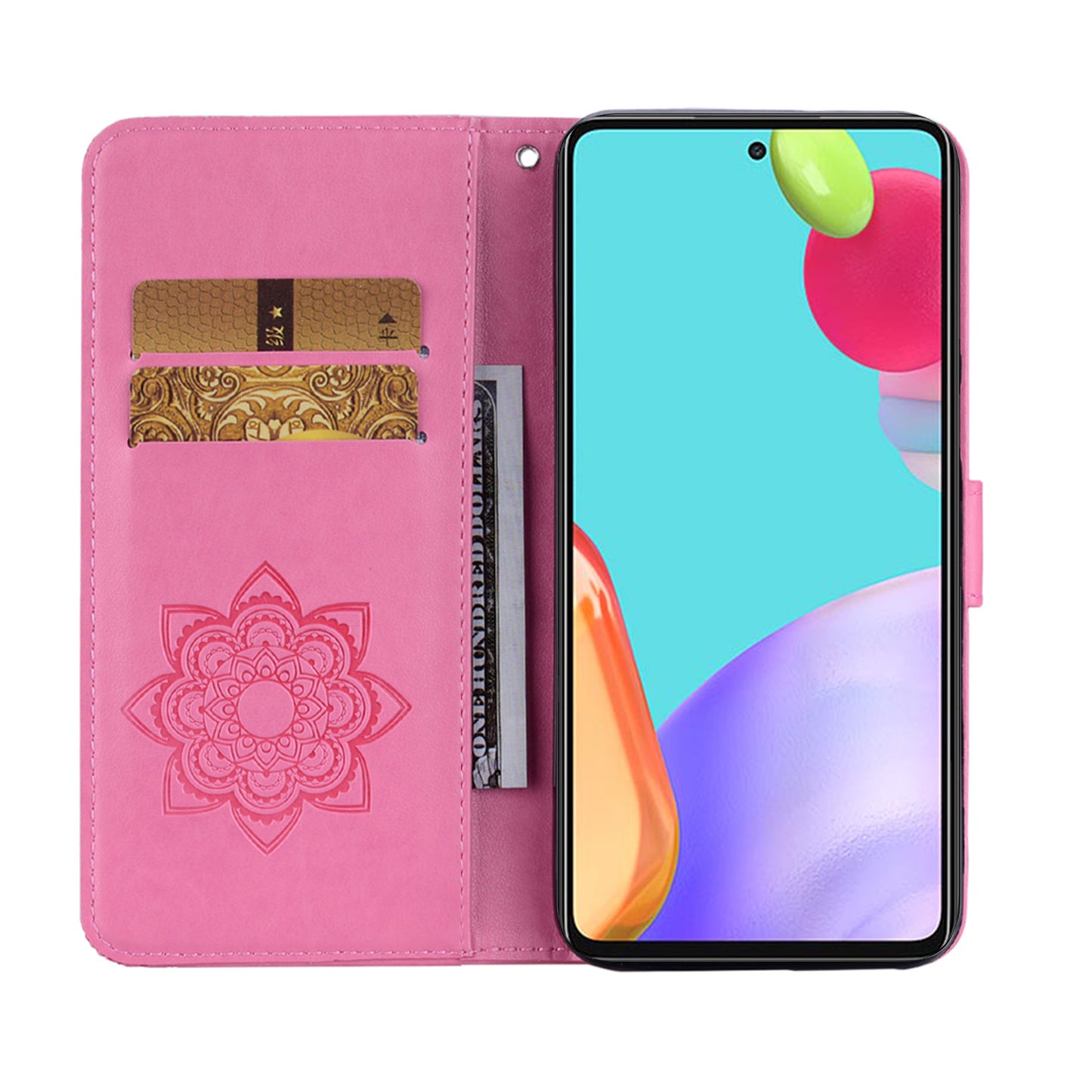 Rhinestone Decor Glitter Case for Samsung Galaxy A23 4G (165.4 x 76.9 x 8.4mm), Owl Flower Pattern Imprinted PU Leather Wallet Folio Phone Cover with Stand Function