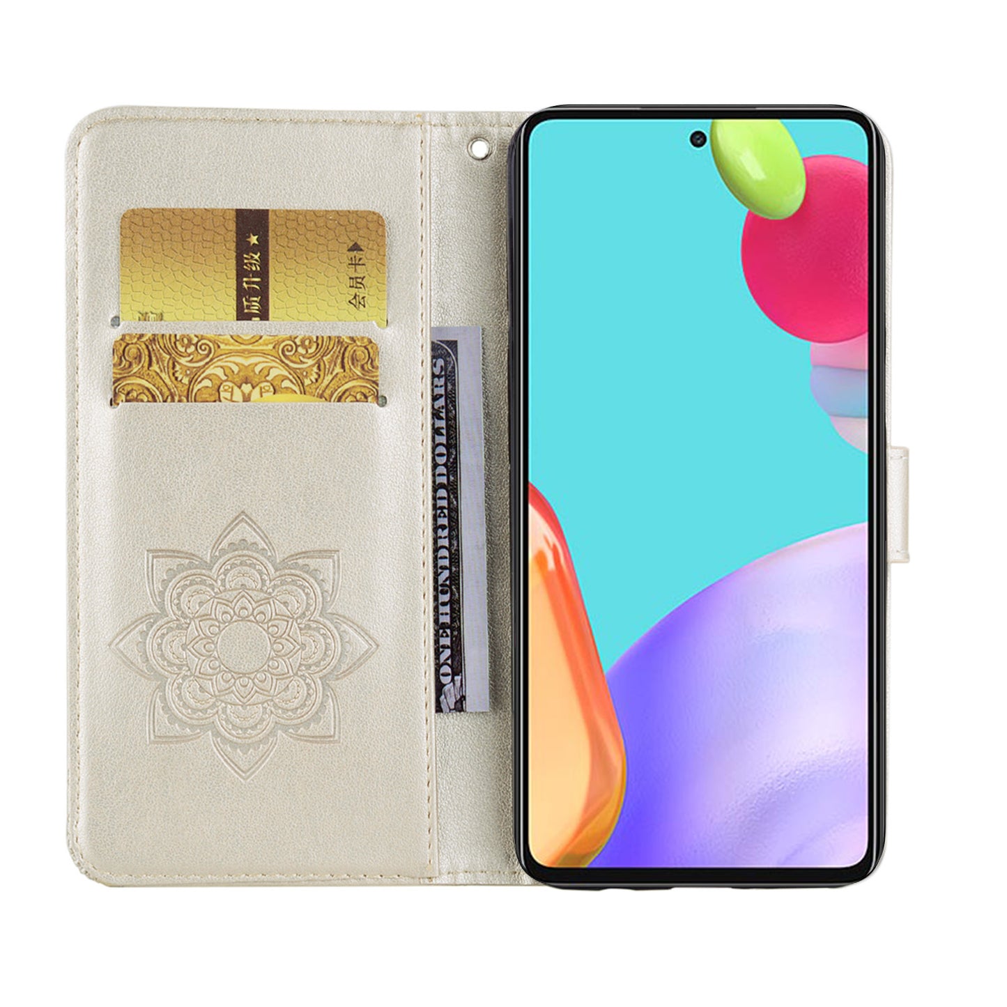 Rhinestone Decor Glitter Case for Samsung Galaxy A23 4G (165.4 x 76.9 x 8.4mm), Owl Flower Pattern Imprinted PU Leather Wallet Folio Phone Cover with Stand Function