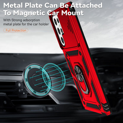 For Samsung Galaxy S22 Ultra 5G Ring Kickstand Back Case TPU+PC Hybrid Phone Cover with Slide Camera Protection