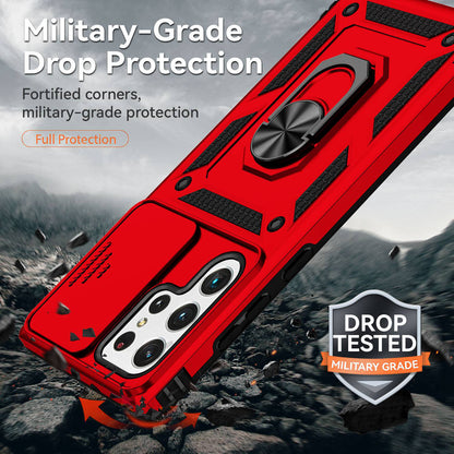 For Samsung Galaxy S22 Ultra 5G Ring Kickstand Back Case TPU+PC Hybrid Phone Cover with Slide Camera Protection