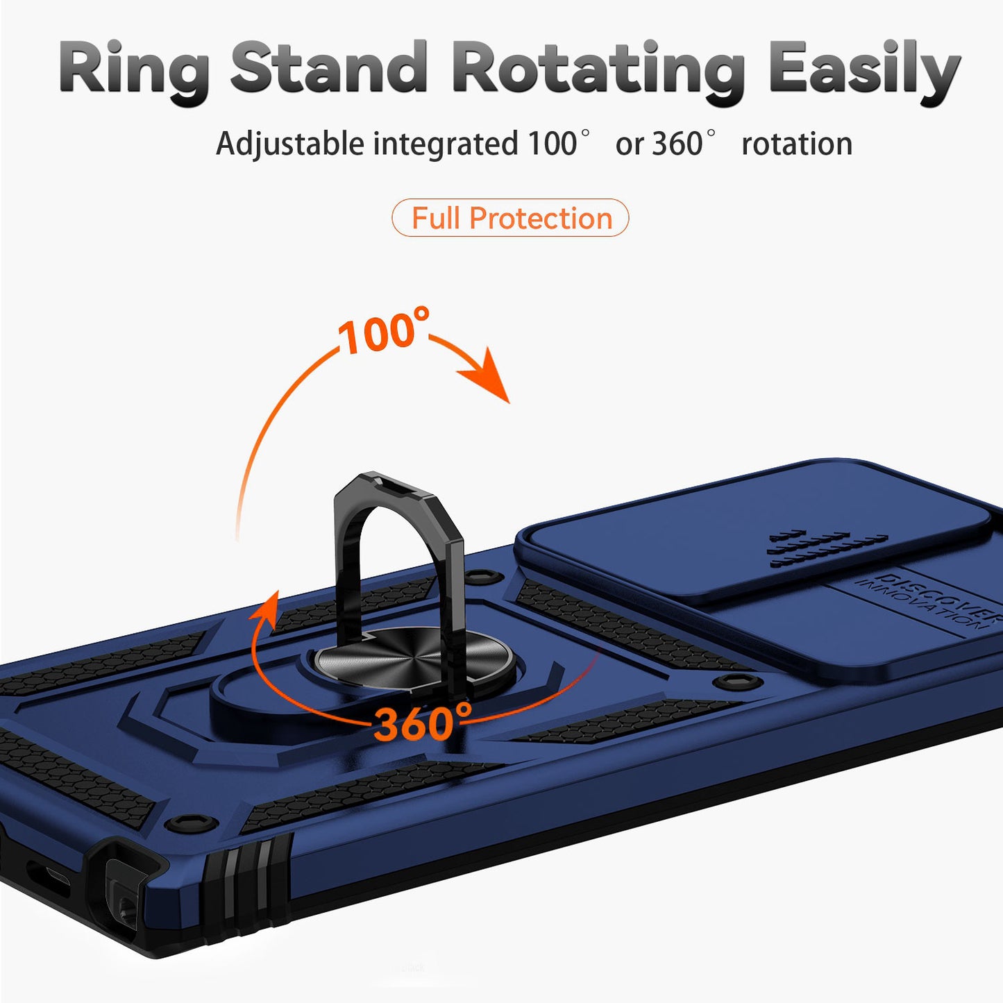 For Samsung Galaxy S22 Ultra 5G Ring Kickstand Back Case TPU+PC Hybrid Phone Cover with Slide Camera Protection