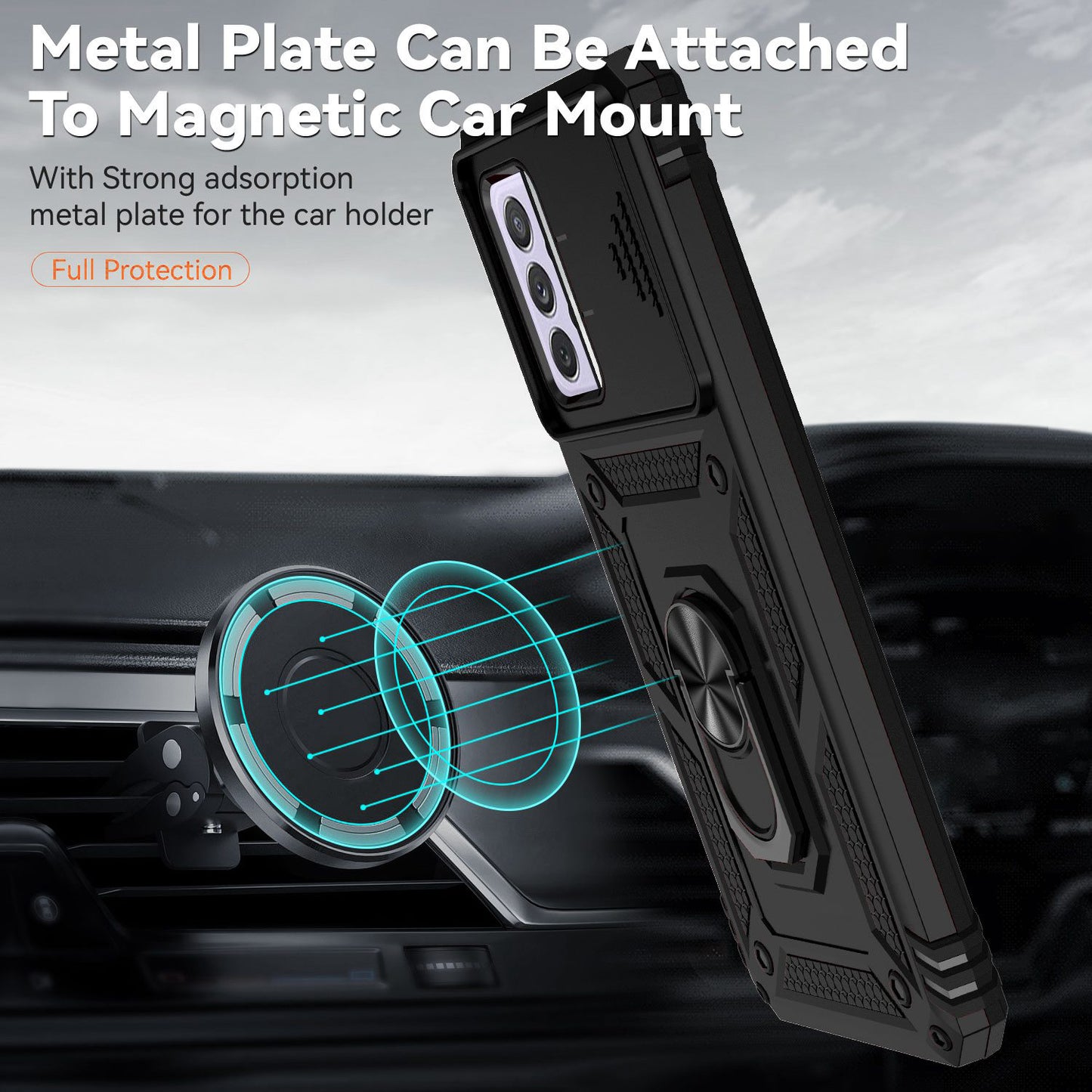 For Samsung Galaxy A52 4G/5G/A52s 5G Slide Camera Protector PC + TPU Phone Case Ring Kickstand Protective Cover