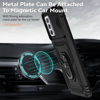 For Samsung Galaxy A52 4G/5G/A52s 5G Slide Camera Protector PC + TPU Phone Case Ring Kickstand Protective Cover