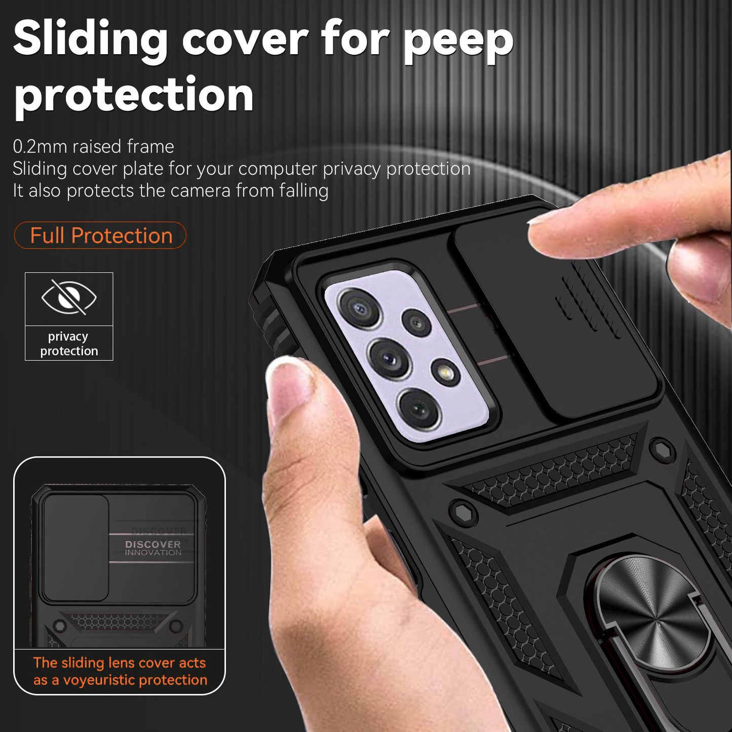 For Samsung Galaxy A52 4G/5G/A52s 5G Slide Camera Protector PC + TPU Phone Case Ring Kickstand Protective Cover