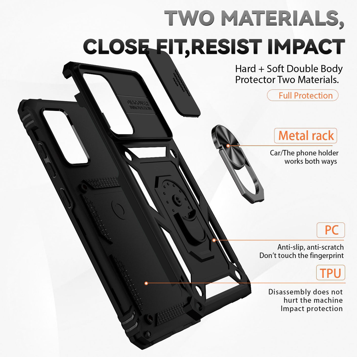 For Samsung Galaxy A52 4G/5G/A52s 5G Slide Camera Protector PC + TPU Phone Case Ring Kickstand Protective Cover