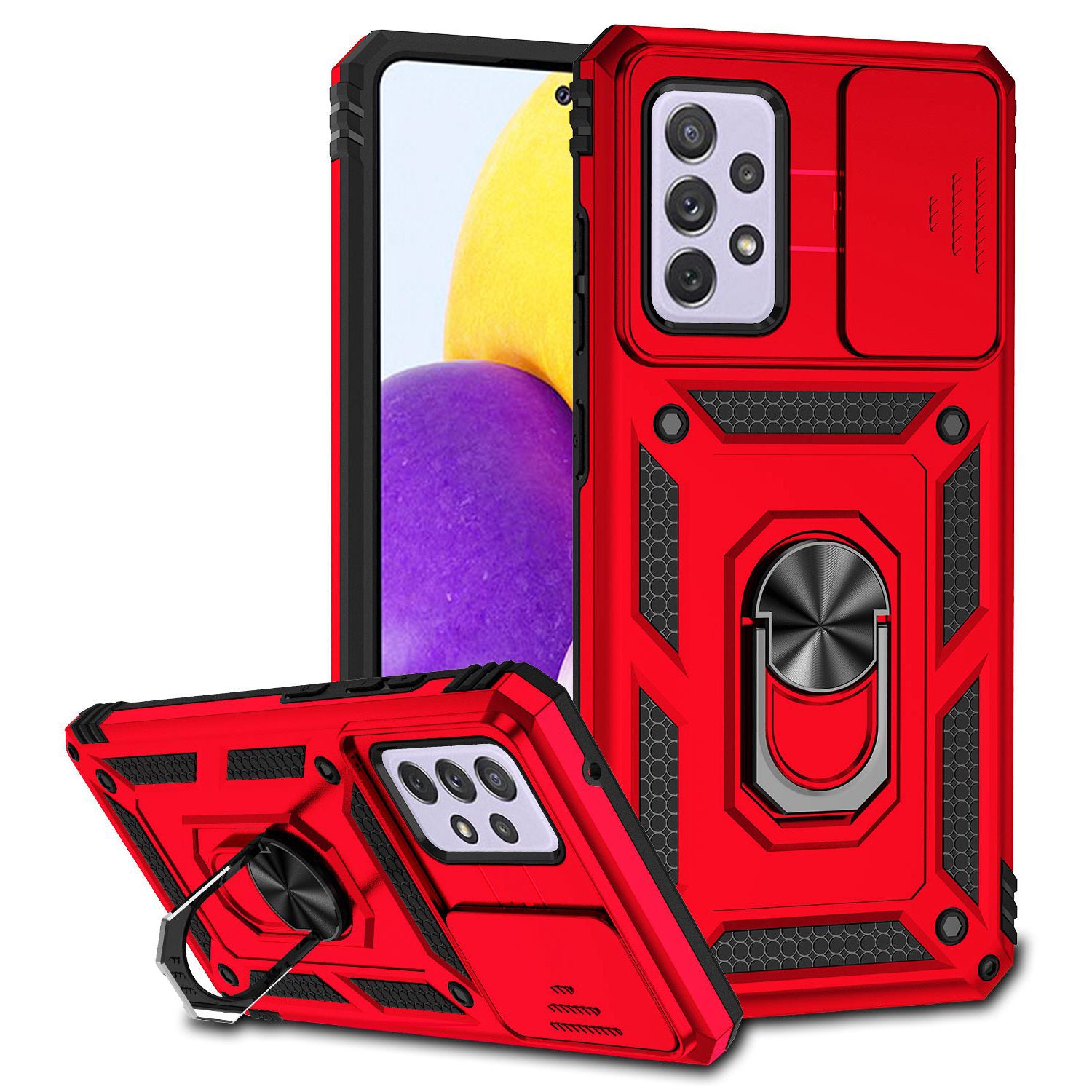 For Samsung Galaxy A52 4G/5G/A52s 5G Slide Camera Protector PC + TPU Phone Case Ring Kickstand Protective Cover