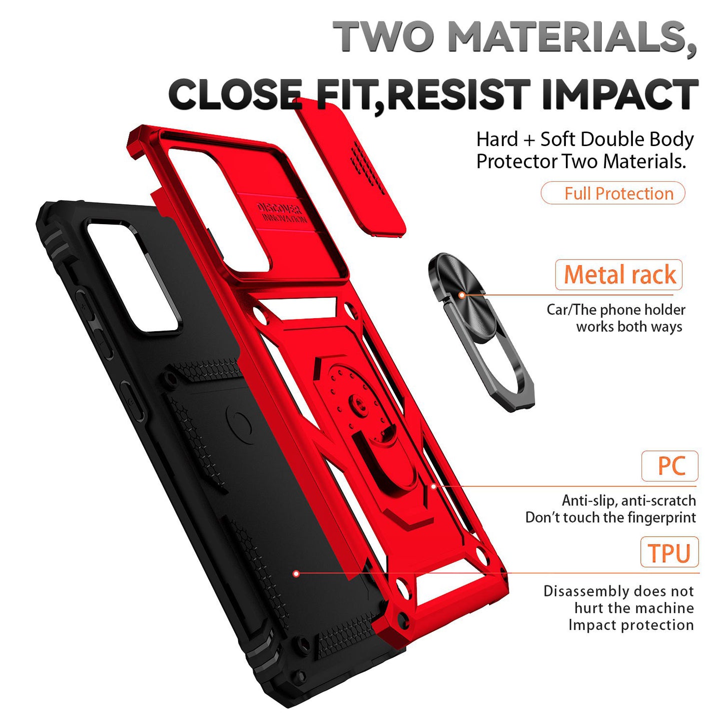 For Samsung Galaxy A52 4G/5G/A52s 5G Slide Camera Protector PC + TPU Phone Case Ring Kickstand Protective Cover