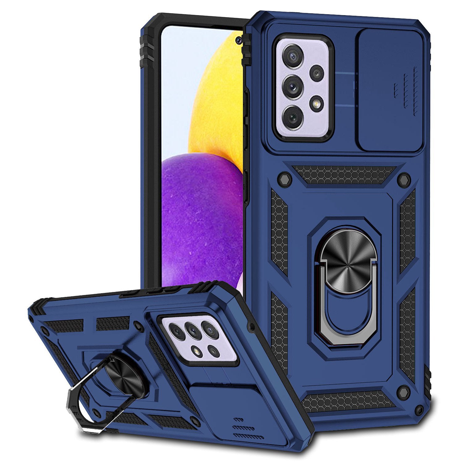 For Samsung Galaxy A52 4G/5G/A52s 5G Slide Camera Protector PC + TPU Phone Case Ring Kickstand Protective Cover