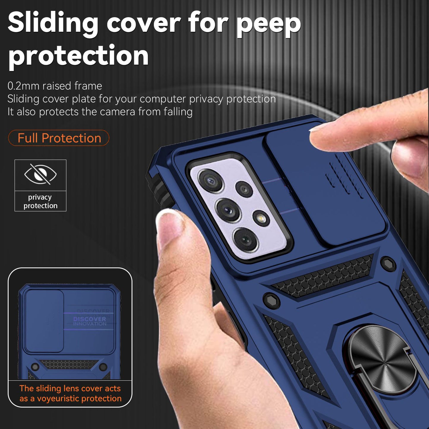 For Samsung Galaxy A52 4G/5G/A52s 5G Slide Camera Protector PC + TPU Phone Case Ring Kickstand Protective Cover