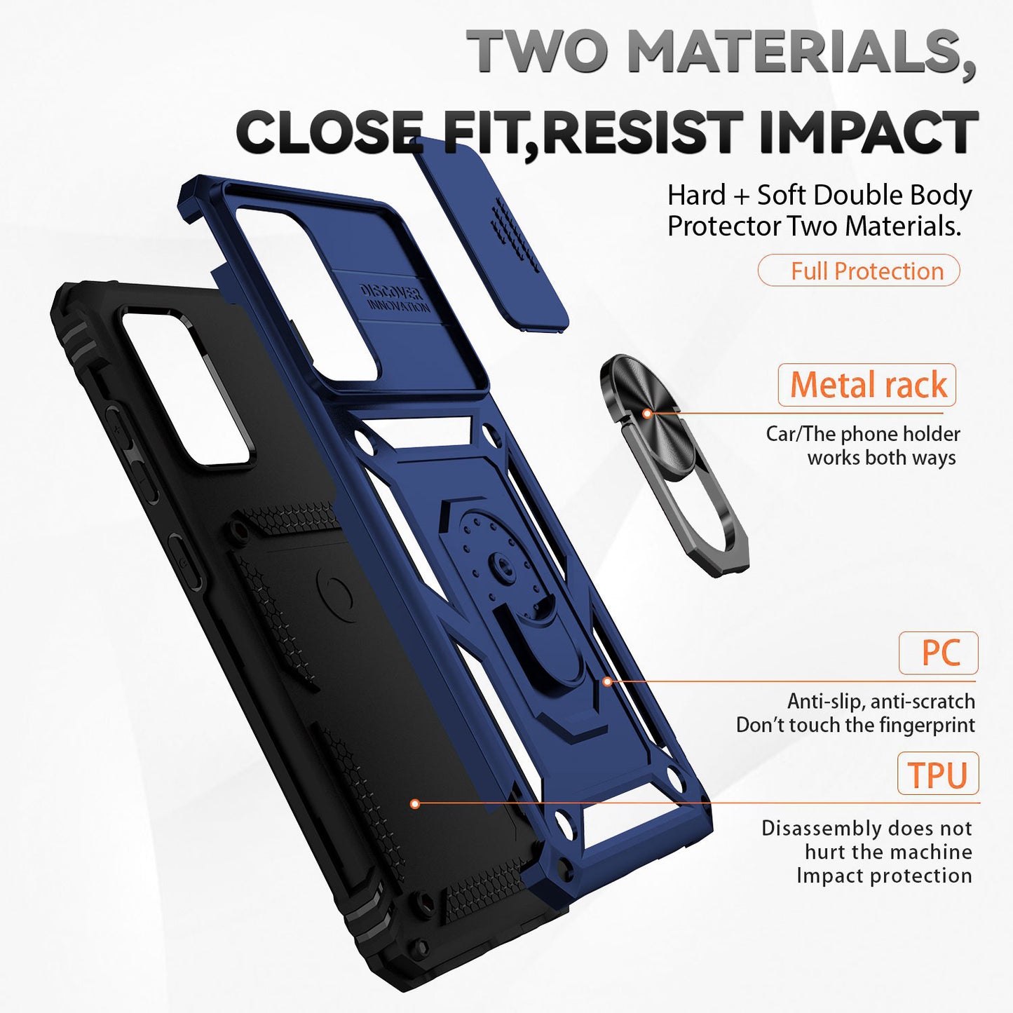 For Samsung Galaxy A52 4G/5G/A52s 5G Slide Camera Protector PC + TPU Phone Case Ring Kickstand Protective Cover