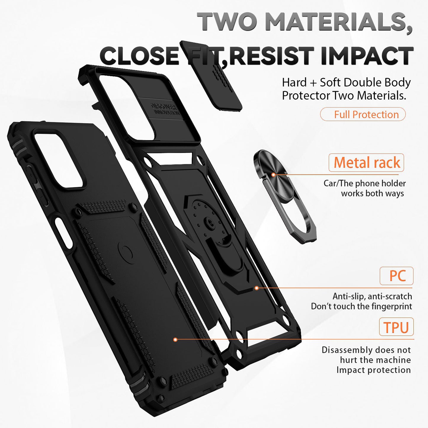 For Samsung Galaxy A12 Case Hard PC + Soft TPU Anti-Scratch Phone Cover with Ring Car Mount Kickstand and Camera Protector