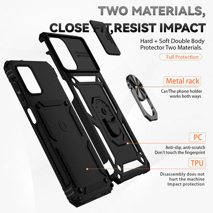 For Samsung Galaxy A12 Case Hard PC + Soft TPU Anti-Scratch Phone Cover with Ring Car Mount Kickstand and Camera Protector