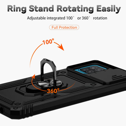 For Samsung Galaxy A12 Case Hard PC + Soft TPU Anti-Scratch Phone Cover with Ring Car Mount Kickstand and Camera Protector