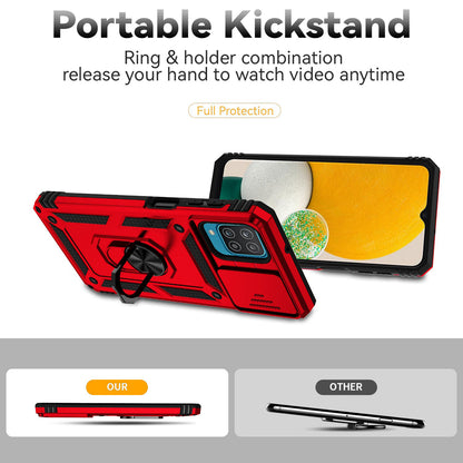 For Samsung Galaxy A12 Case Hard PC + Soft TPU Anti-Scratch Phone Cover with Ring Car Mount Kickstand and Camera Protector