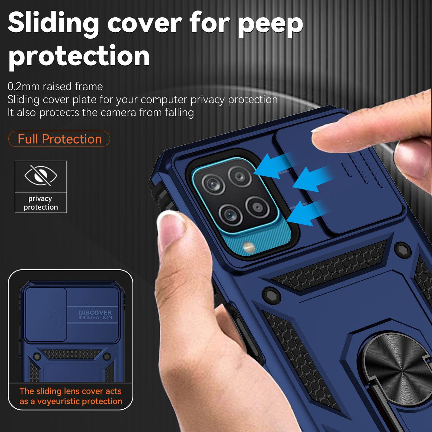 For Samsung Galaxy A12 Case Hard PC + Soft TPU Anti-Scratch Phone Cover with Ring Car Mount Kickstand and Camera Protector