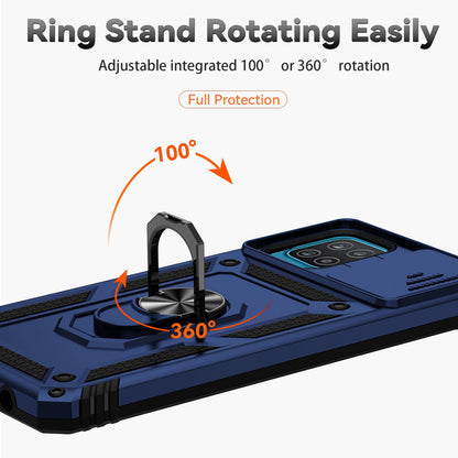 For Samsung Galaxy A12 Case Hard PC + Soft TPU Anti-Scratch Phone Cover with Ring Car Mount Kickstand and Camera Protector